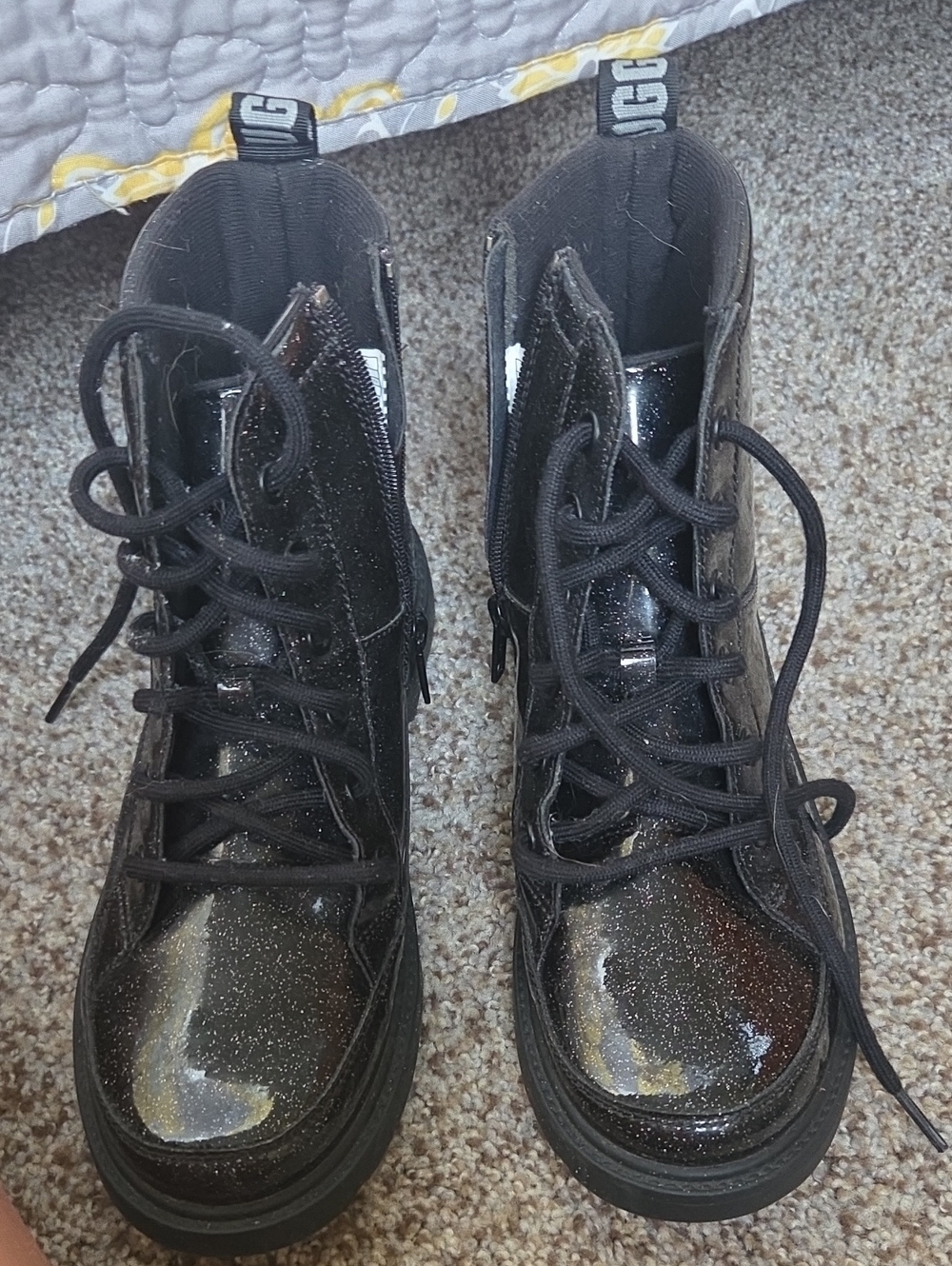 UGG Black Glitter Lace-Up Combat Boots